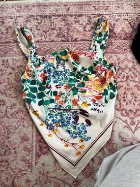 SHEIN White Floral Handkerchief Hem Cami with Multicolor Print